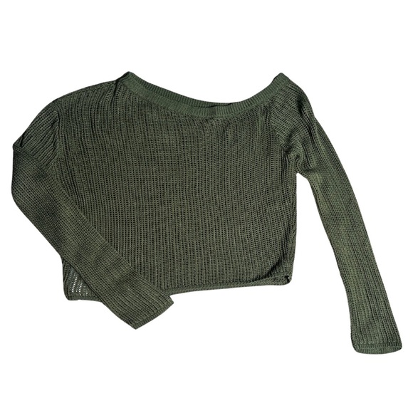 CIDER Olive Green Star Knit Sweater XL Sheer Mesh Pullover Grunge Indie Y2K - Picture 2 of 5